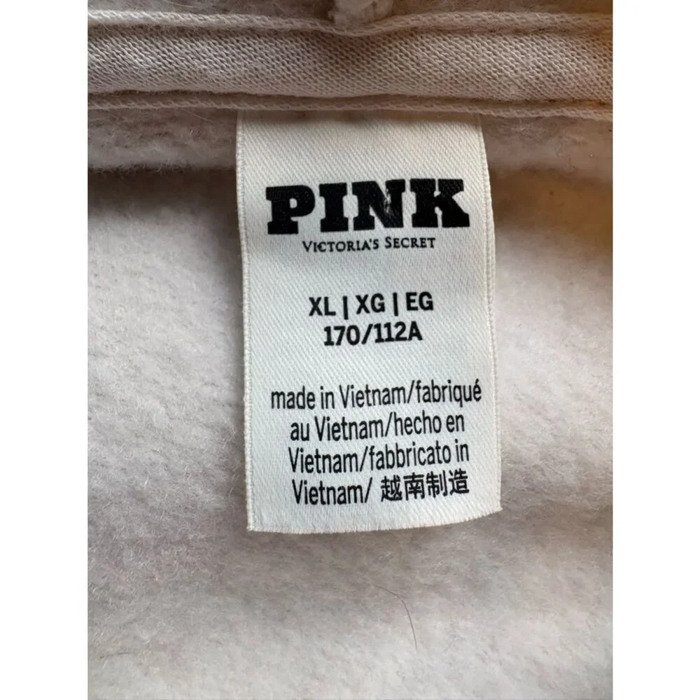 PINK Women's Cream Hoodie Sweatshirt w/ Navy & Lavender Stripe Pullover Size XL